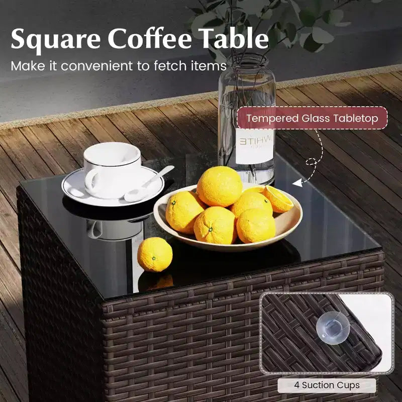 Costway 3 PCS Outdoor Conversation Set with Cushioned Seat & Tempered Glass Tabletop Beige/Black/Gray/Red/Navy