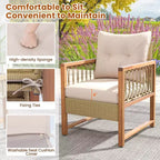 Costway 4 PCS Patio Furniture Set with Acacia Wood Frame Cushions and Coffee Table