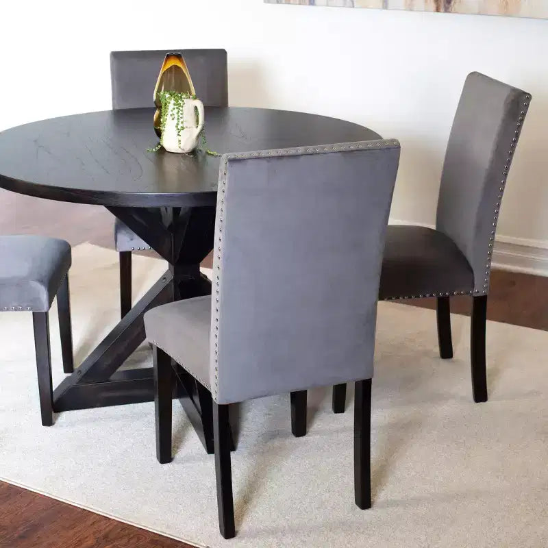 Roundhill Furniture Enbridge 5-delige eetset, eettafel met kruisframe en 4 stijlvolle stoelen