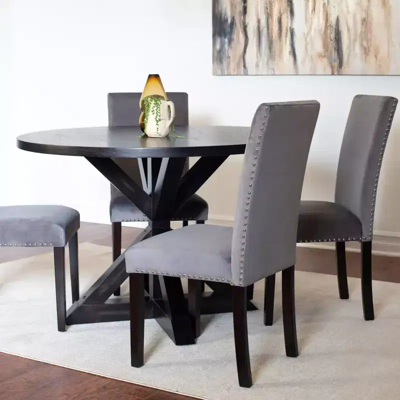 Roundhill Furniture Enbridge 5-delige eetset, eettafel met kruisframe en 4 stijlvolle stoelen