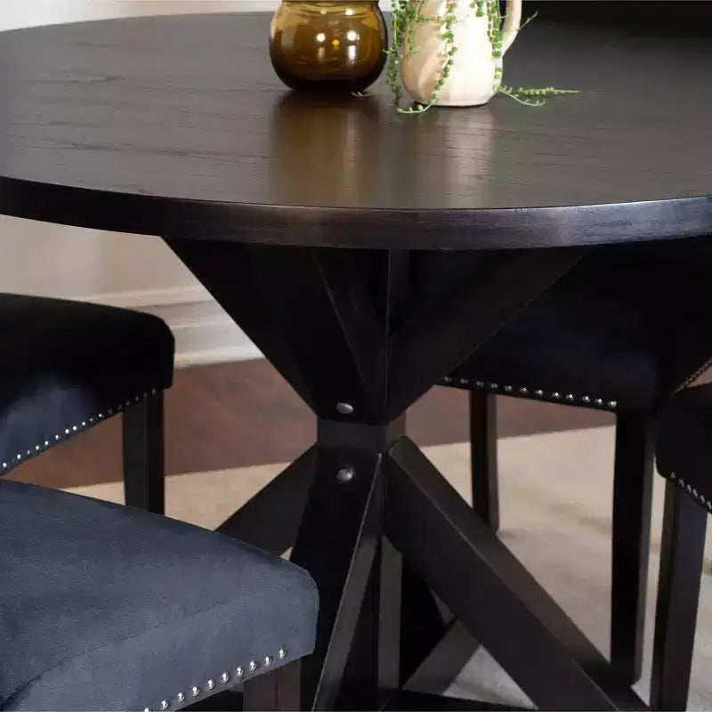 Roundhill Furniture Enbridge 5-delige eetset, eettafel met kruisframe en 4 stijlvolle stoelen