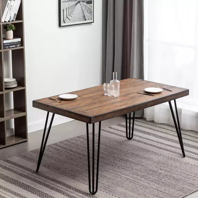 Ashzo 6-Piece Dining Set, Hairpin Dining Table with 4 Chairs and Bench, 3 Color Options