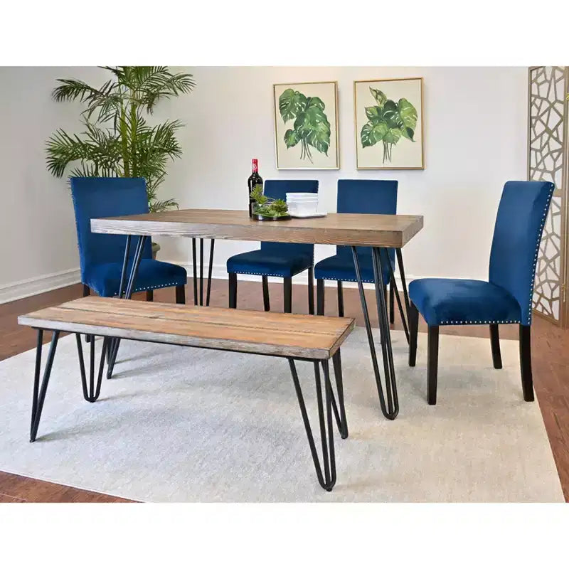 Ashzo 6-Piece Dining Set, Hairpin Dining Table with 4 Chairs and Bench, 3 Color Options