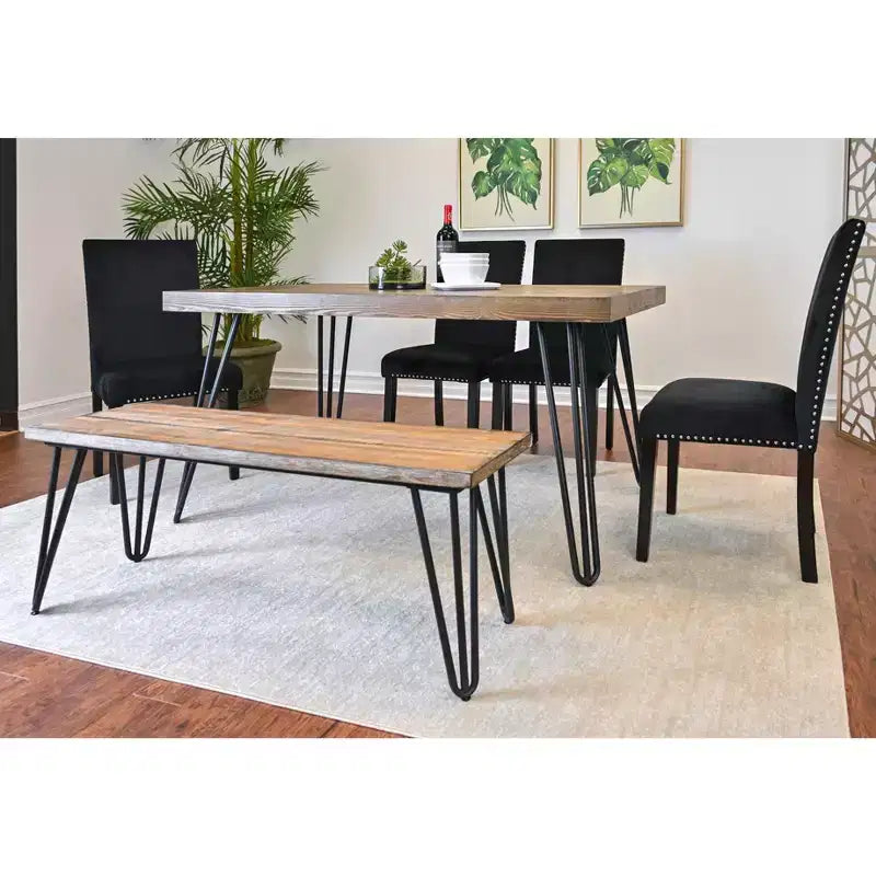 Ashzo 6-Piece Dining Set, Hairpin Dining Table with 4 Chairs and Bench, 3 Color Options