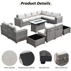 Marlton 13pc Wicker Outdoor Patio Furniture Set Conversation Sofa Set with a Rectangle Fire Pit and Cushions