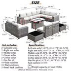 Marlton 13pc Wicker Outdoor Patio Furniture Set Conversation Sofa Set with a Rectangle Fire Pit and Cushions