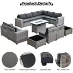 Marlton 13pc Wicker Outdoor Patio Furniture Set Conversation Sofa Set with a Rectangle Fire Pit and Cushions