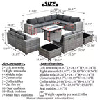 Marlton 13pc Wicker Outdoor Patio Furniture Set Conversation Sofa Set with a Rectangle Fire Pit and Cushions