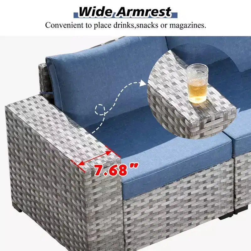 Marlton 13pc Wicker Outdoor Patio Furniture Set Conversation Sofa Set with a Rectangle Fire Pit and Cushions