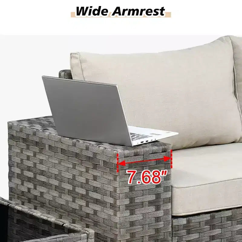 Marlton 13pc Wicker Outdoor Patio Furniture Set Conversation Sofa Set with a Rectangle Fire Pit and Cushions