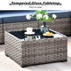 Marlton 13pc Wicker Outdoor Patio Furniture Set Conversation Sofa Set with a Rectangle Fire Pit and Cushions