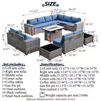 Marlton 13pc Wicker Outdoor Patio Furniture Set Conversation Sofa Set with a Rectangle Fire Pit and Cushions