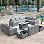 Marlton 13pc Wicker Outdoor Patio Furniture Set Conversation Sofa Set with a Rectangle Fire Pit and Cushions