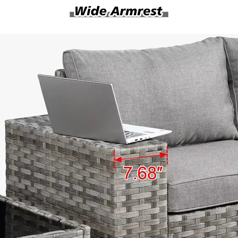 Marlton 13pc Wicker Outdoor Patio Furniture Set Conversation Sofa Set with a Rectangle Fire Pit and Cushions