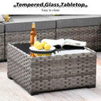 Marlton 13pc Wicker Outdoor Patio Furniture Set Conversation Sofa Set with a Rectangle Fire Pit and Cushions