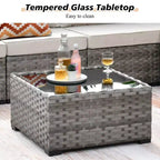 Marlton 13pc Wicker Outdoor Patio Furniture Set Conversation Sofa Set with a Rectangle Fire Pit and Cushions