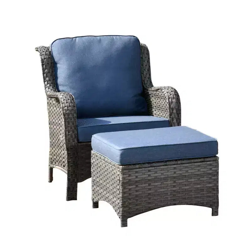 Ovios Orlando 6-delige grijze wicker loungeset voor buiten met rechthoekige vuurtafel en kussens