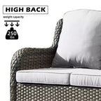 Ovios Orlando 6-delige grijze wicker loungeset voor buiten met rechthoekige vuurtafel en kussens