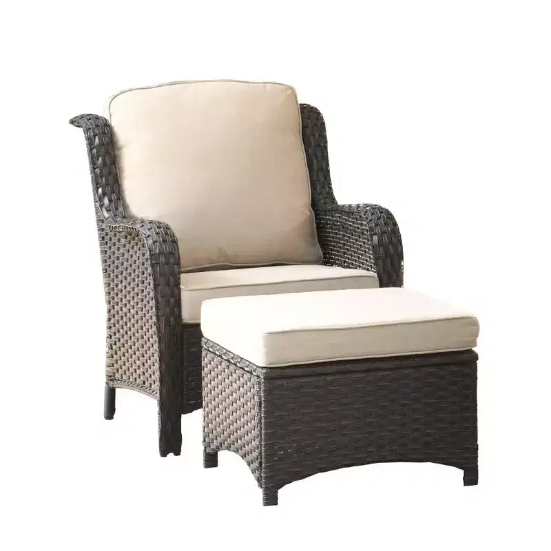Ovios Orlando 6-delige grijze wicker loungeset voor buiten met rechthoekige vuurtafel en kussens