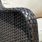 Ovios Orlando 6-delige grijze wicker loungeset voor buiten met rechthoekige vuurtafel en kussens