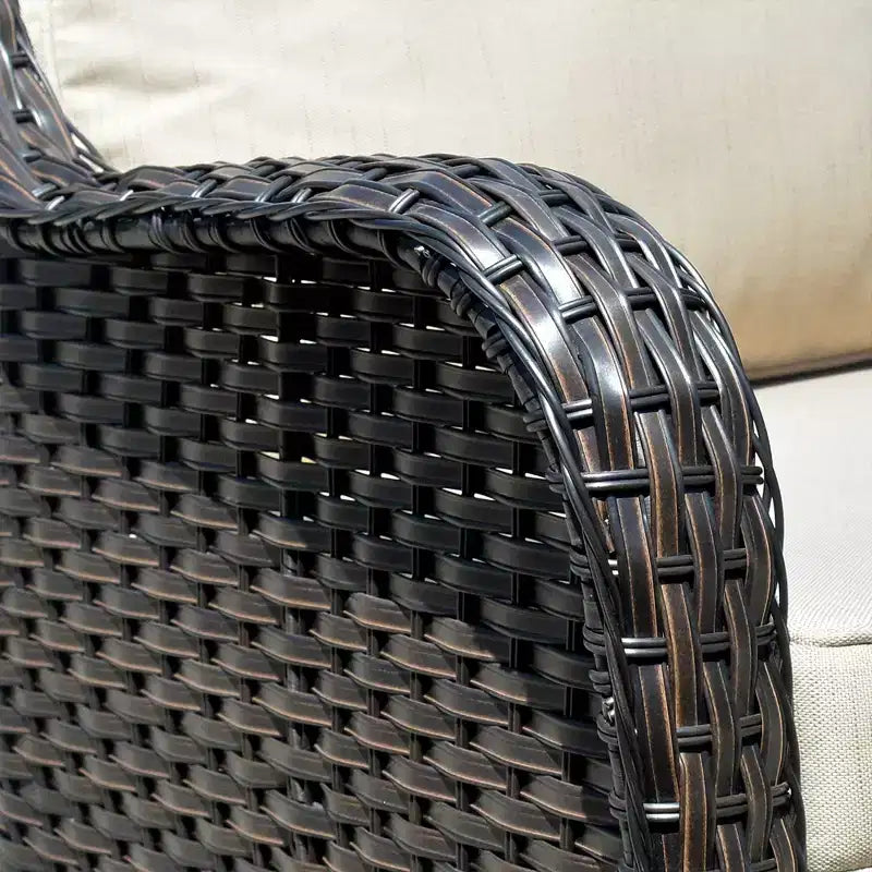 Ovios Orlando 6-delige grijze wicker loungeset voor buiten met rechthoekige vuurtafel en kussens