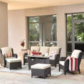 Ovios Orlando 6pc Gray Wicker Outdoor Patio Furniture Conversation Sofa Set with a Rectangle Fire Pit and Cushions